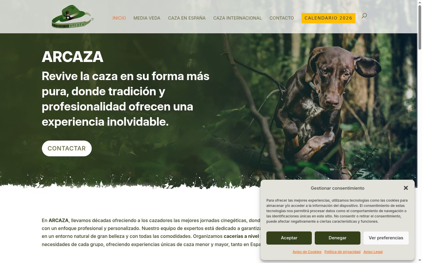 Captura de pantalla del banner de consentimiento mostrado antes de cualquier interacción