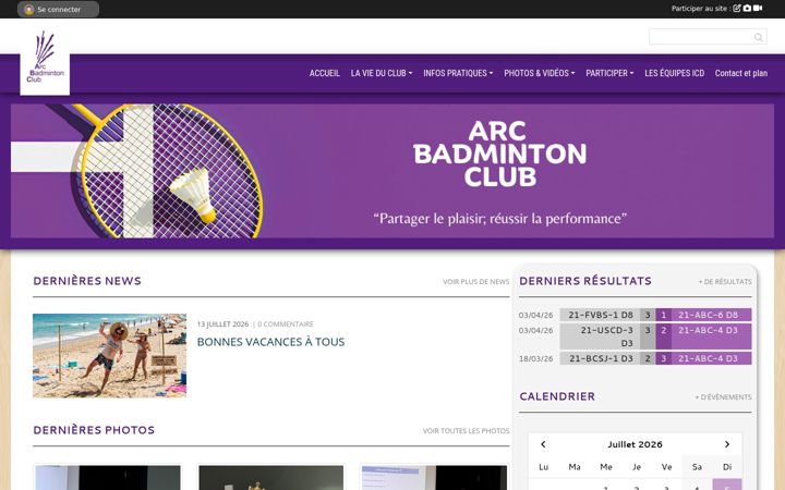 Screenshot of arcbadmintonclub.com