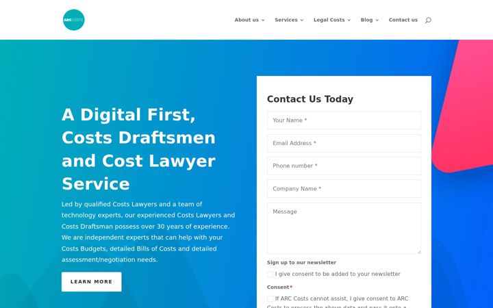 Screenshot of arccosts.co.uk