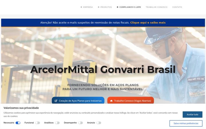 Screenshot of arcelormittalgonvarri.com.br