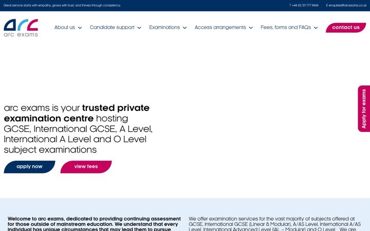 Screenshot of arcexams.co.uk