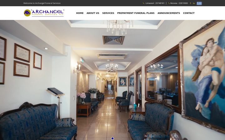 Screenshot of archangelfunerals.com.cy