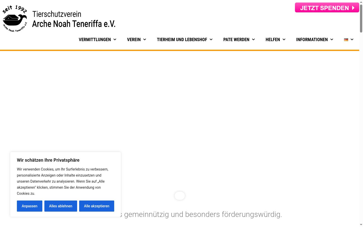 Screenshot des Einwilligungsbanners vor jeglicher Interaktion