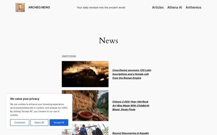 Screenshot of archeo.news