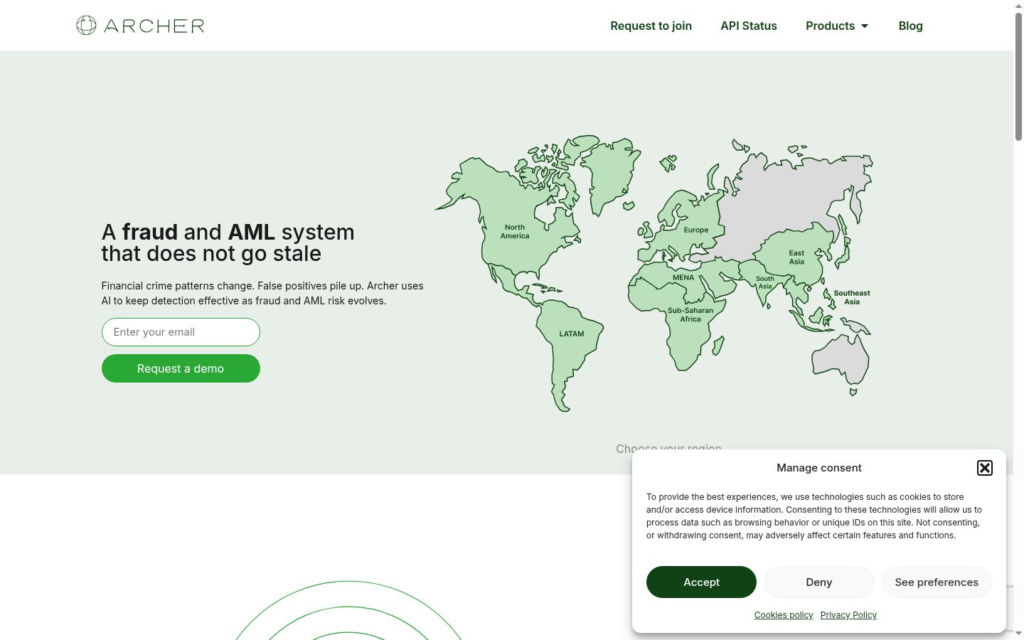 Screenshot del banner di consenso mostrato prima di qualsiasi interazione