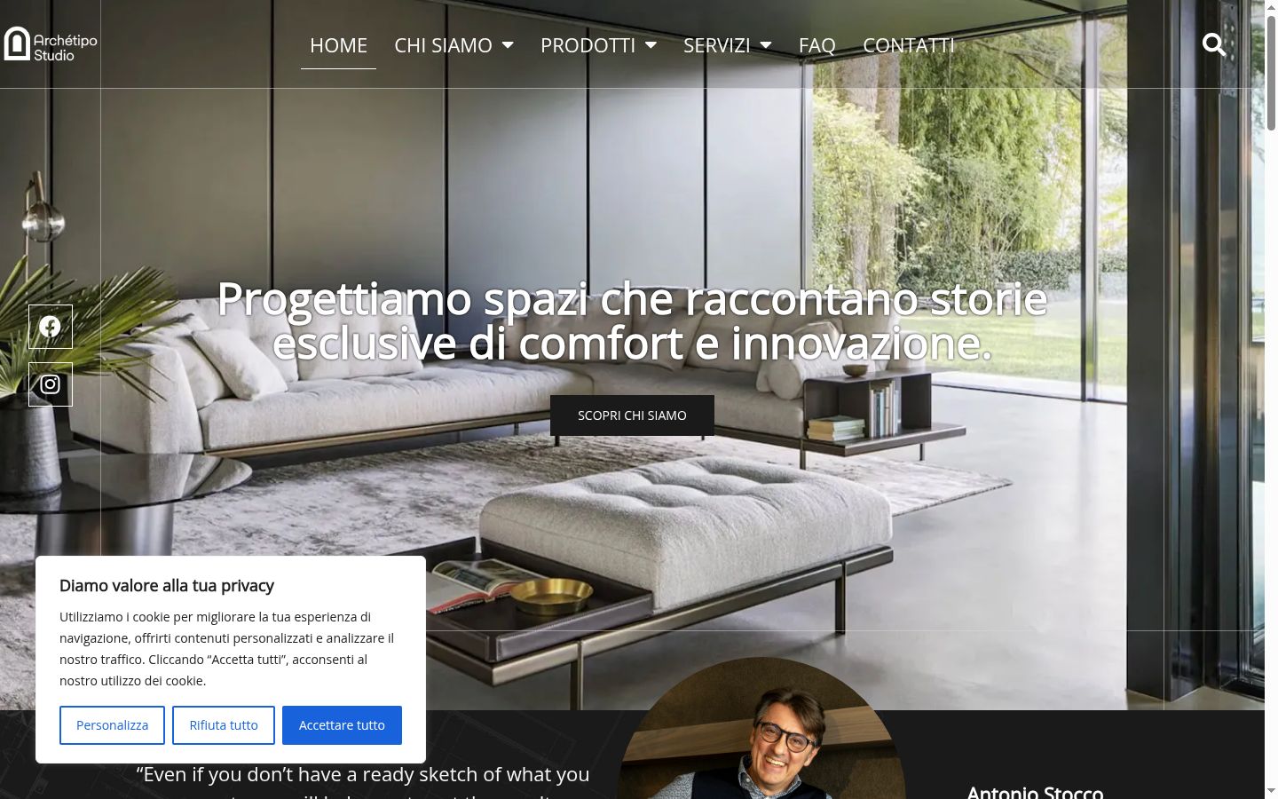 Screenshot del banner di consenso mostrato prima di qualsiasi interazione