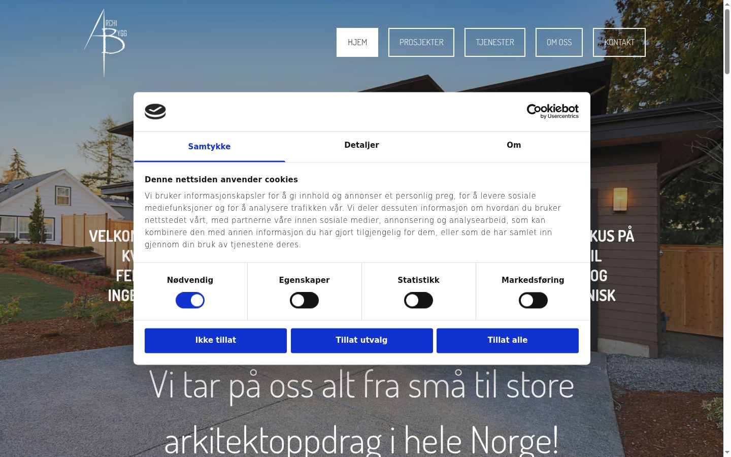 Skærmbillede af samtykkebanneret, som det blev vist før nogen interaktion