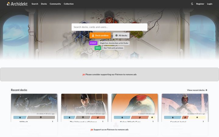 Ekrānuzņēmums no archidekt.com