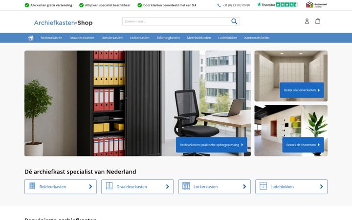 Ekraanipilt saidist archiefkasten-shop.nl