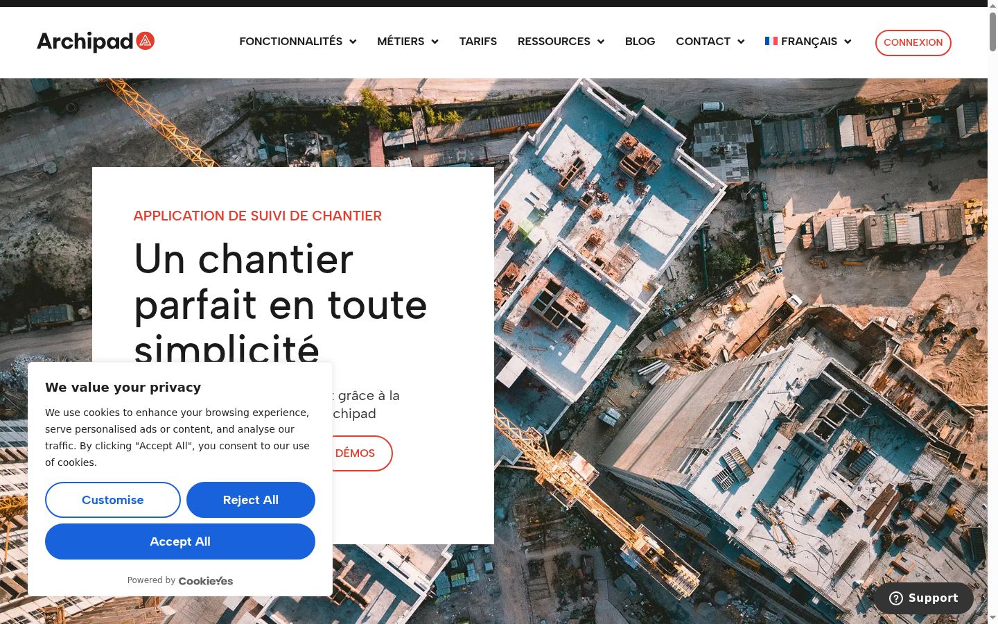 Capture d'écran de la bannière de consentement affichée avant toute interaction