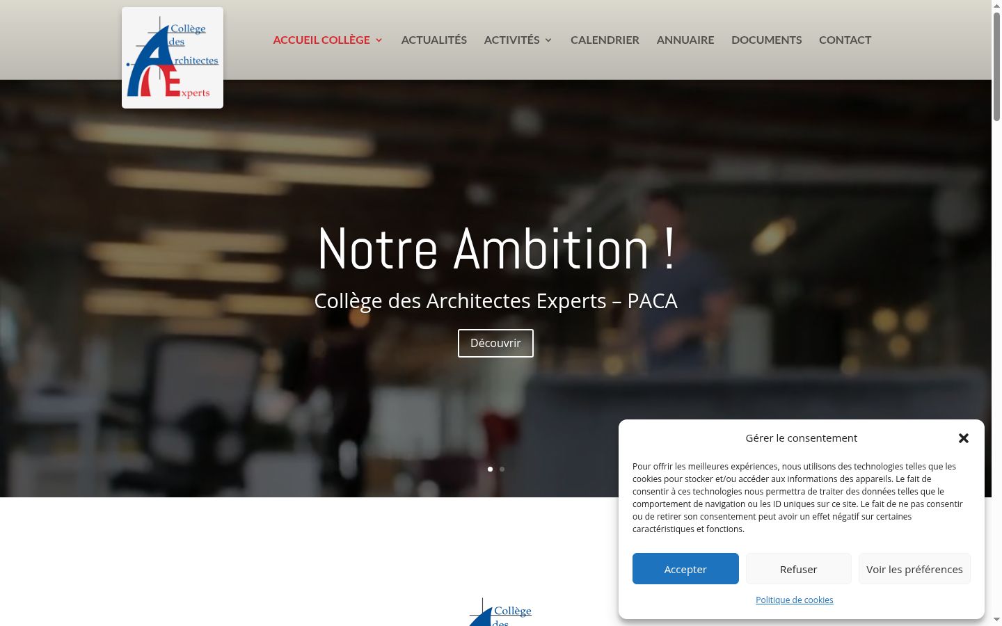 Capture d'écran de la bannière de consentement affichée avant toute interaction