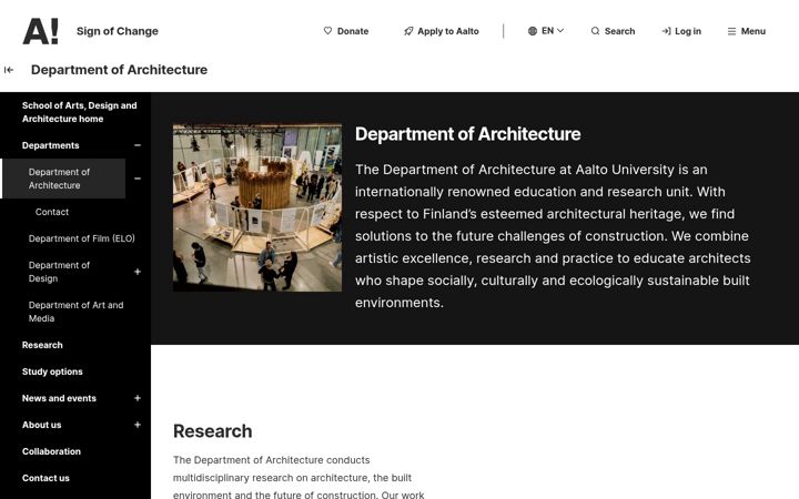 Screenshot of architecture.aalto.fi