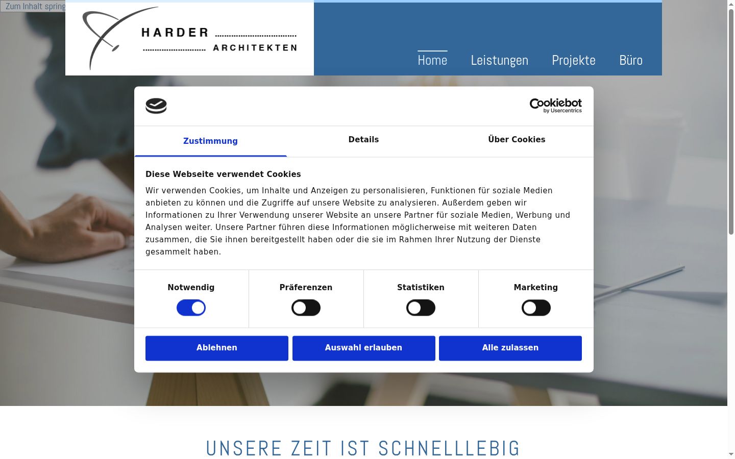 Screenshot des Einwilligungsbanners vor jeglicher Interaktion