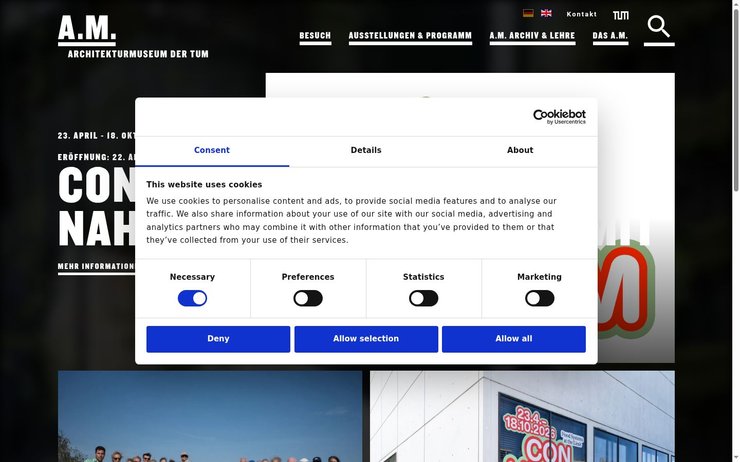Captura de ecrã do banner de consentimento apresentado antes de qualquer interação