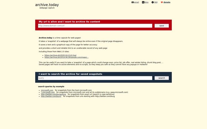 Screenshot of archive.today