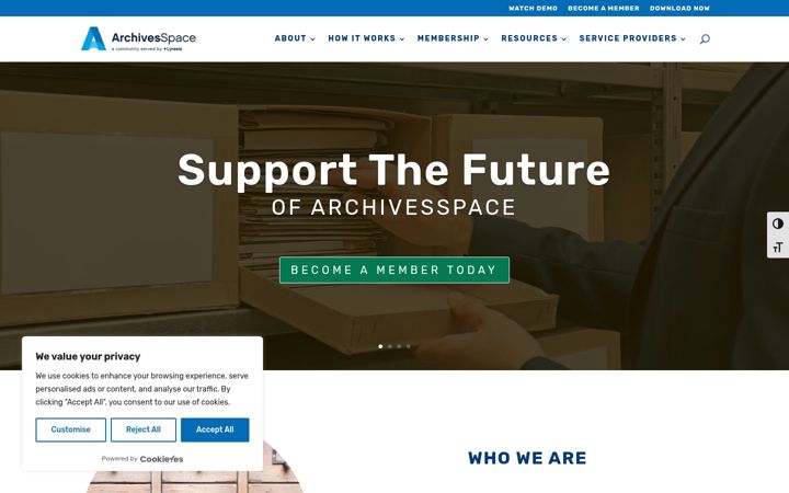Screenshot of archivesspace.org
