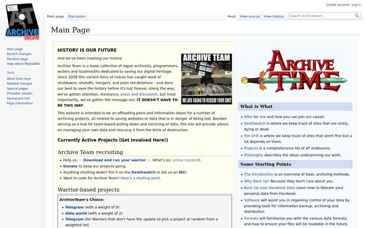 Screenshot ta' archiveteam.org