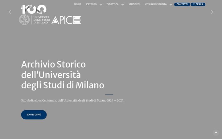 Screenshot of archiviostorico.unimi.it