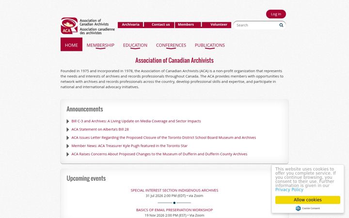 Screenshot of archivists.ca