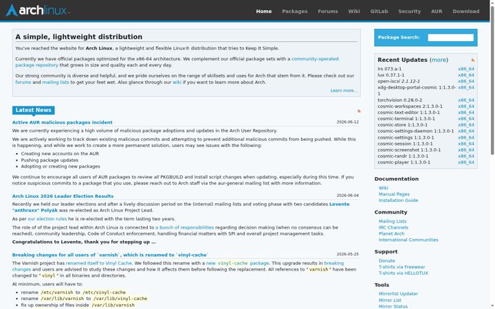 Ekraanipilt saidist archlinux.org