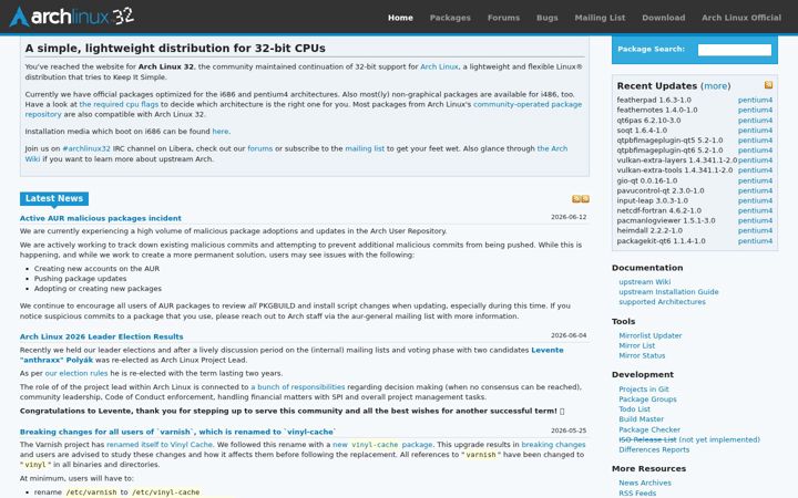 Screenshot of archlinux32.org