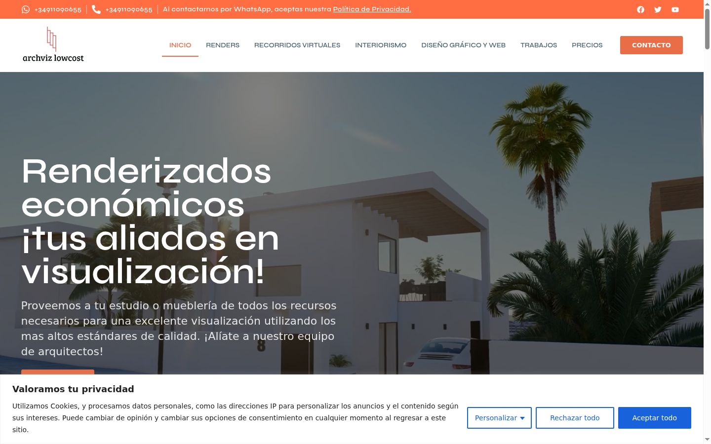 Captura de pantalla del banner de consentimiento mostrado antes de cualquier interacción
