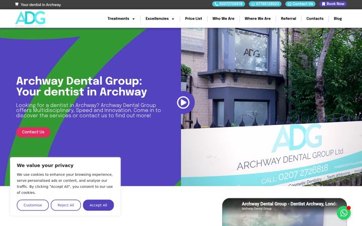 Screenshot ta' archwaydentalgroup.co.uk