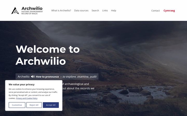 Screenshot ta' archwilio.org.uk