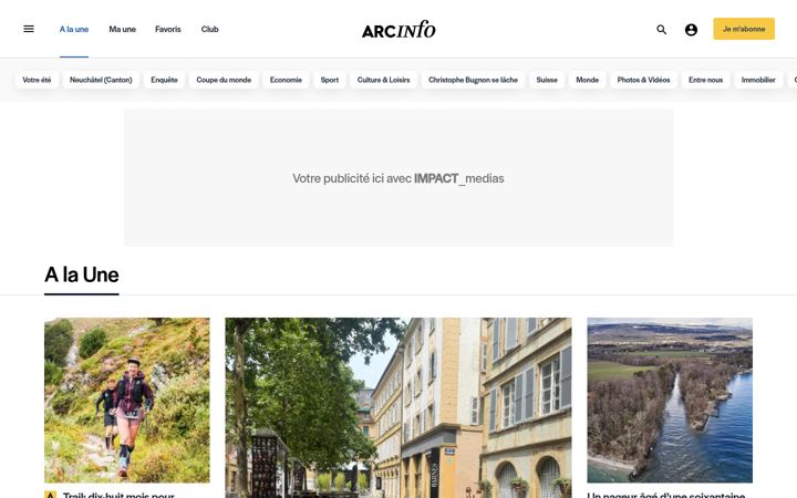 Screenshot of arcinfo.ch