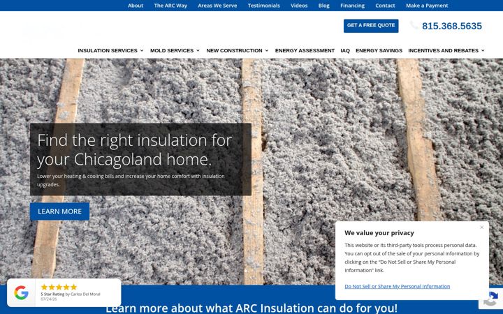 Screenshot van arcinsulation.com
