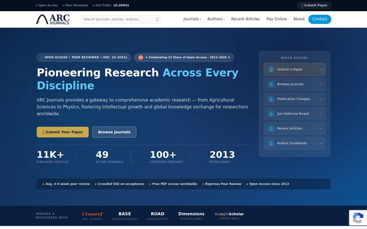 Screenshot of arcjournals.org