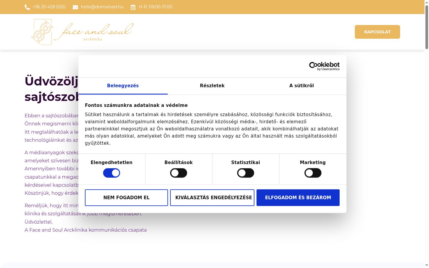 Képernyőkép a bármilyen interakció előtt megjelenő hozzájárulási bannerről