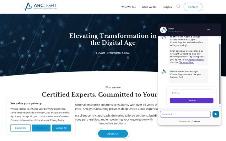 Screenshot van arclightconsulting.com