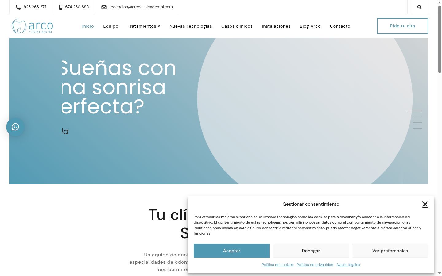 Captura de pantalla del banner de consentimiento mostrado antes de cualquier interacción