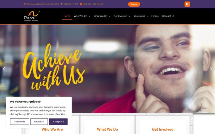 Screenshot of arcofsouthwestal.org