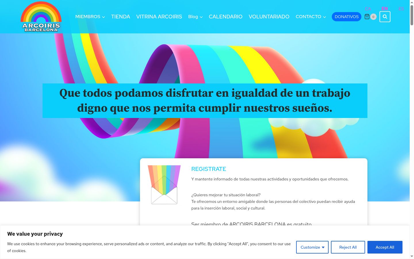 Screenshot del banner di consenso mostrato prima di qualsiasi interazione