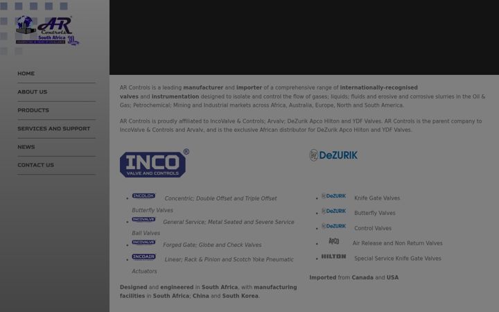 Snímek obrazovky arcontrols.com