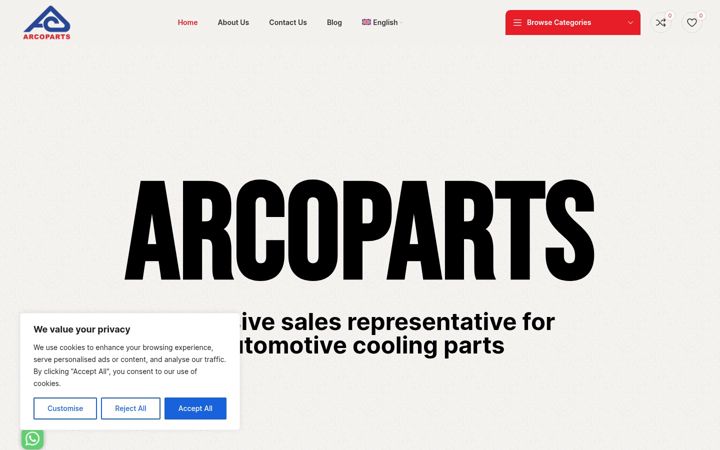 Screenshot of arcoparts.com