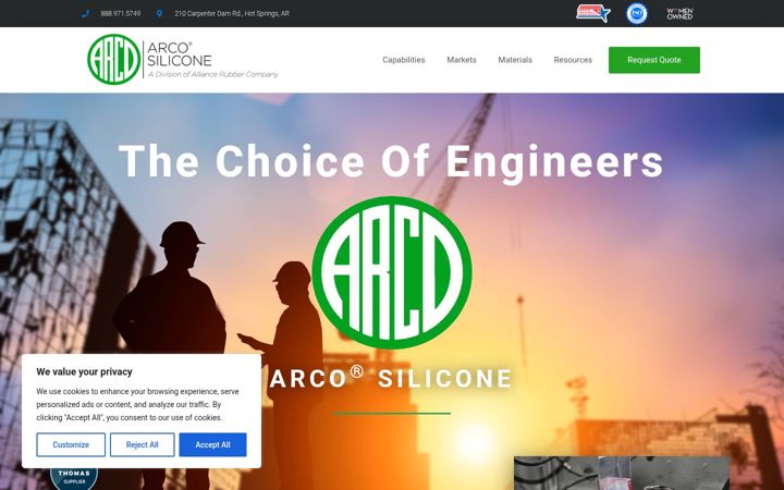 Ekrānuzņēmums no arcosilicone.com