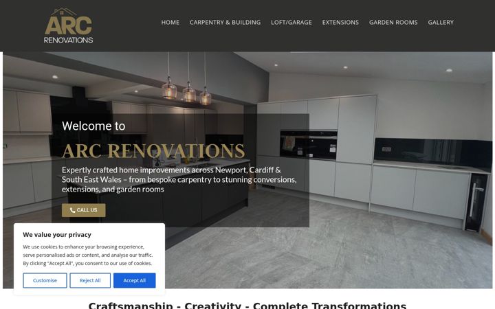 Captură de ecran a arcrenovations.co.uk