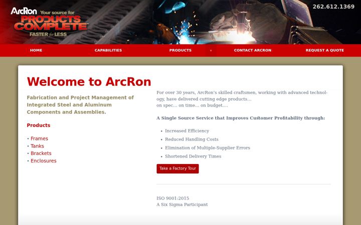 Captură de ecran a arcron.com