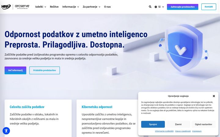 Ekraanipilt saidist arcserve.si