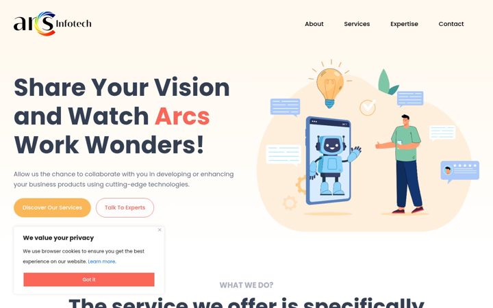 Screenshot von arcsinfotech.com