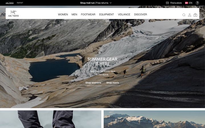 Screenshot van arcteryx.com