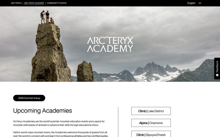 Captură de ecran a arcteryxacademy.com