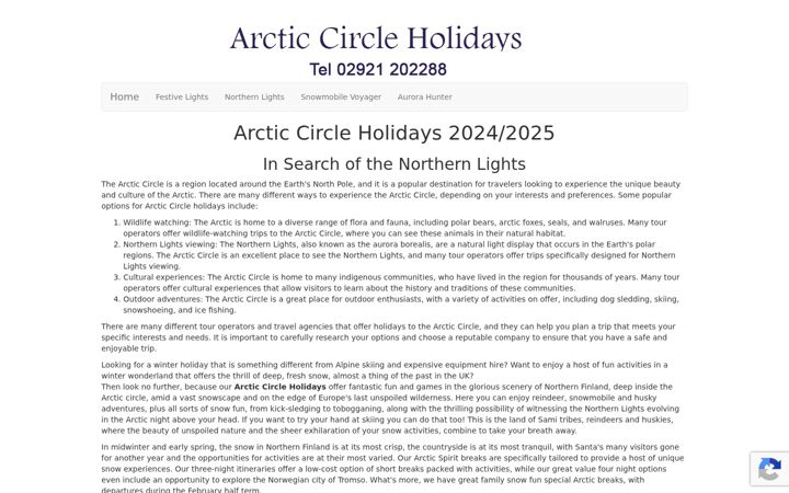 Captură de ecran a arctic-circle-holidays.com