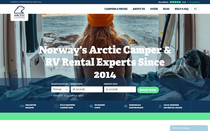 Posnetek zaslona arcticcampers.no