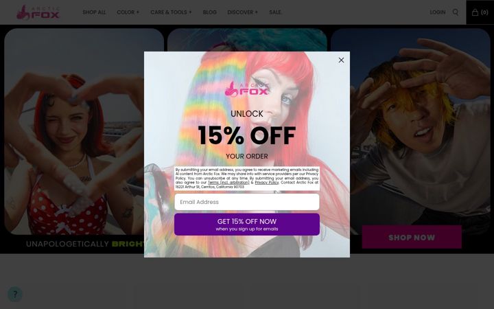 Snímek obrazovky arcticfoxhaircolor.com