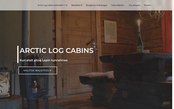 Screenshot van arcticlogcabins.fi