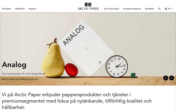 Screenshot van arcticpaper.se